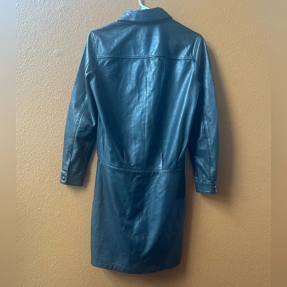 NWT! All Saints Black “Kadi” Leather Long Sleeve Mini Dress Size 4 - Picture 8 of 15